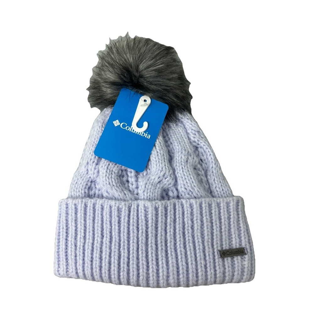 Columbia Women's Boundless Days Cable Knit Pom Beanie O/S Snowdrift-Lavender New